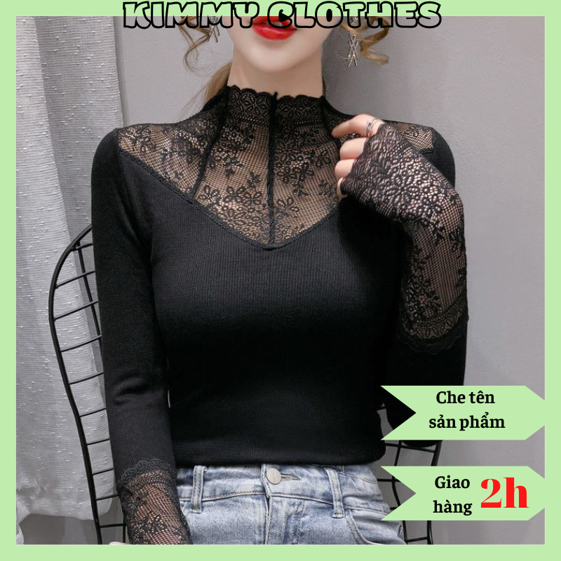 Áo giữ nhiệt lót lông phối cổ ren siêu đẹp, siêu ấm, áo len tăm ôm body