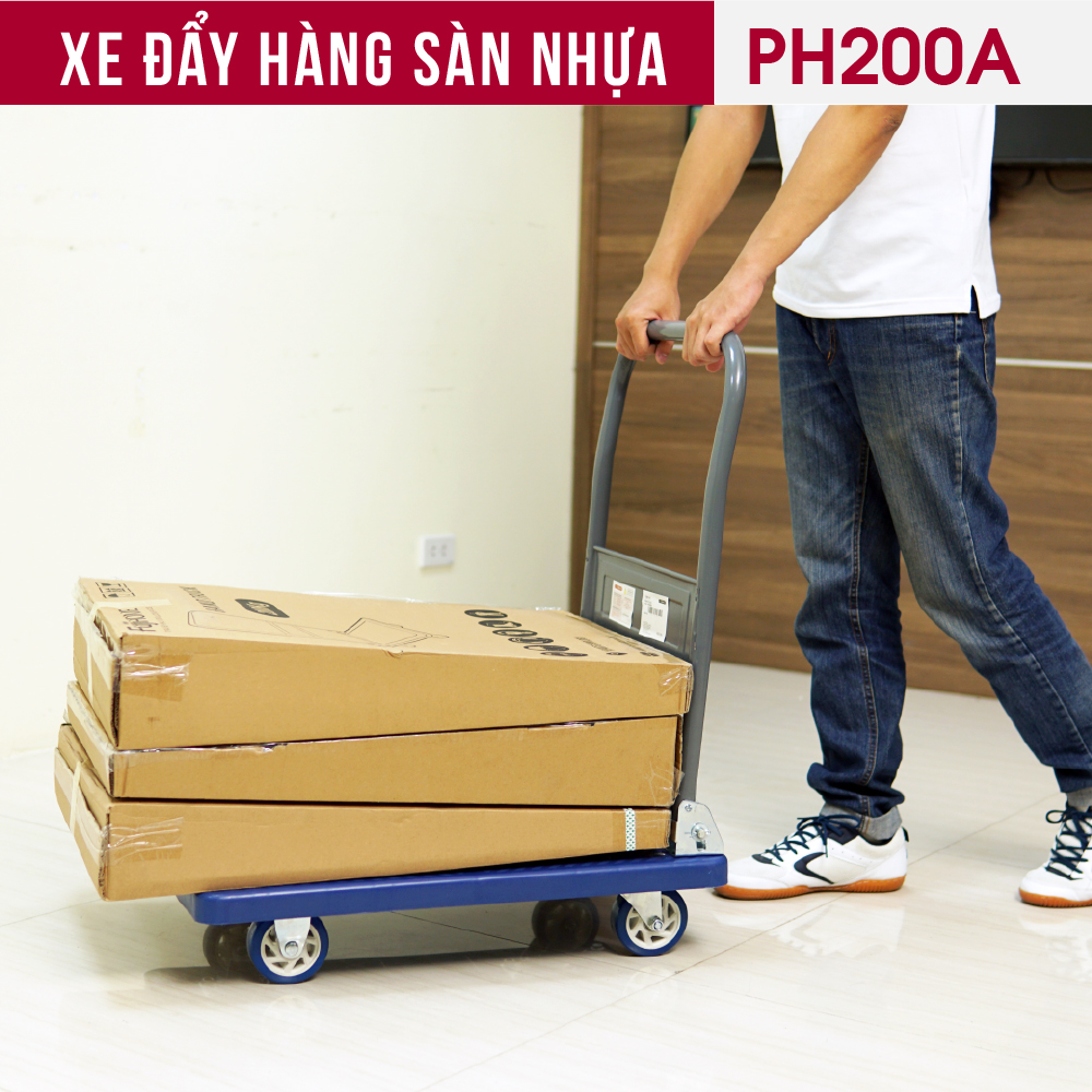 Xe đẩy hàng 4 bánh gấp gọn 200kg đa năng sàn nhựa nhập khẩu FUJIHOME PH200A, bánh cao su chống ồn