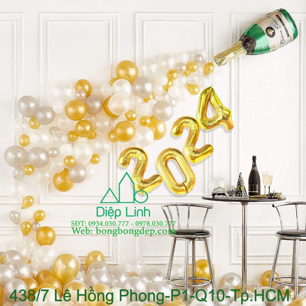Sét Bóng Trang Trí Tết Năm Mới Happy New Year Chúc Mừng Năm Mới 2024 Giáp Thìn