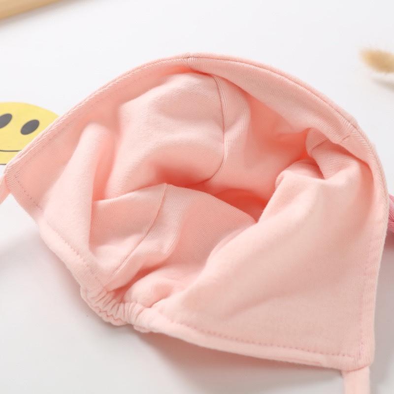 Mũ Nón Cotton Có Dây Cột Siêu Dễ Thương 2 Lớp Cho Bé Từ 3-12 tháng - Heo Hồng