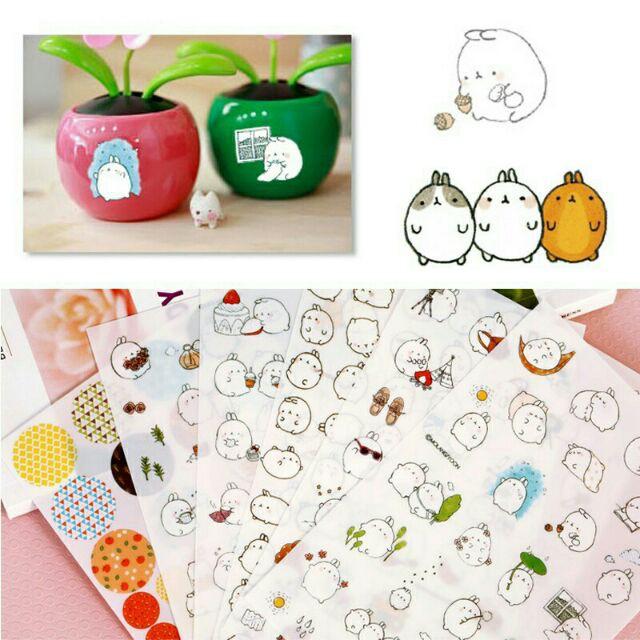 Bộ 6 Tấm Nhãn Dán Sticker Thỏ Molang Cute Trang Trí Lịch Planner Scrapbook V1