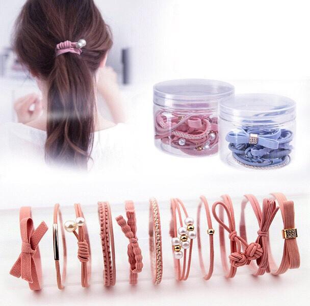 Hộp 12 Dây Chun Buộc Tóc Nhiều Mẫu Sang Trọng