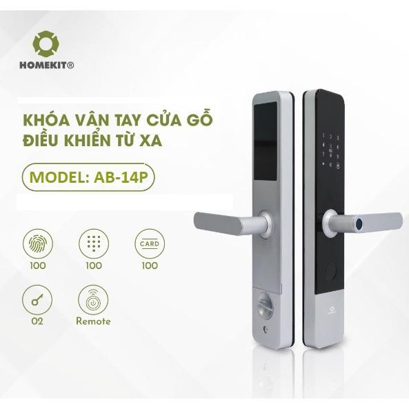 Khoá cửa vân tay điện tử thông minh HOMEKIT AB-14P 5 tính năng, remote điều khiển từ xa cho cửa gỗ - lắp đặt tận nhà