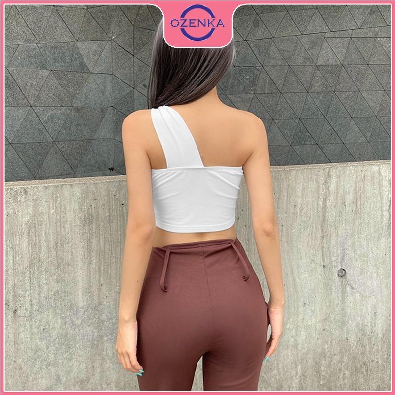 Áo sát nách croptop nữ dây lệch, áo dây quây ngực gợi cảm chất thun gân cotton siêu mát màu đen trắng dưới 50kg