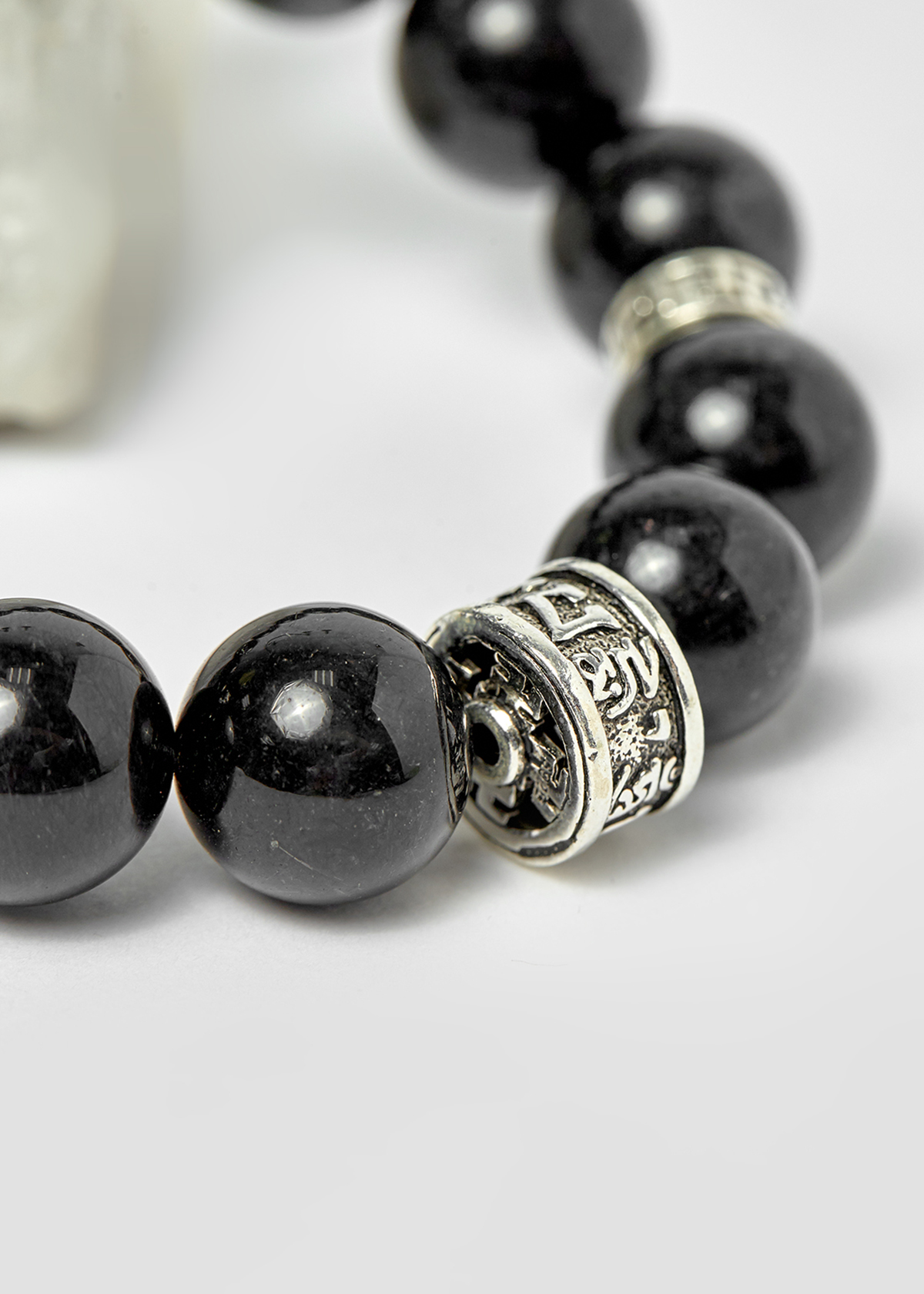 Vòng nam thạch anh tóc đen phối charm bạc lục tự hạt 13mm mệnh thủy, mộc - Ngọc Quý Gemstones