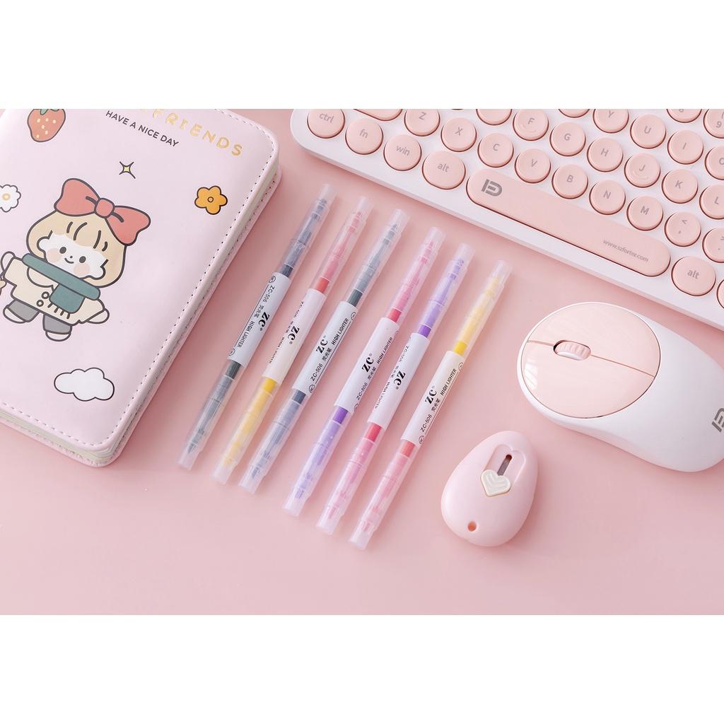 Bút nhớ highlight pastel 2 đầu nhiều màu gồm set 6 bút