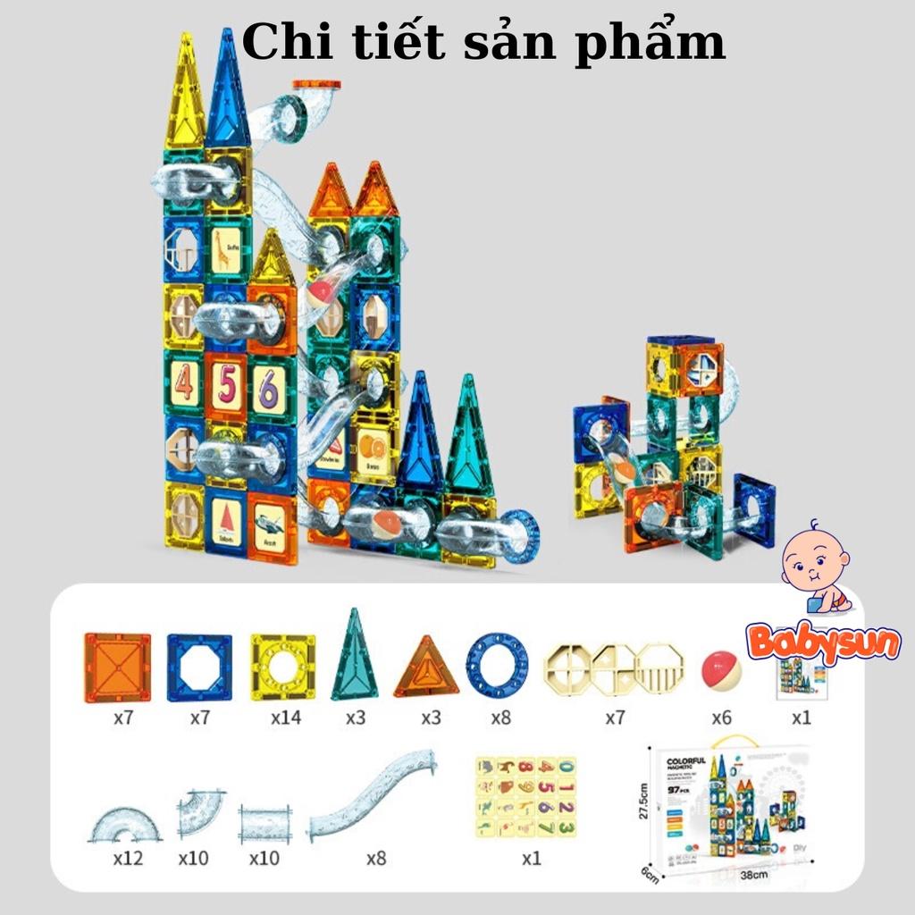 Đồ chơi ghép hình nam châm thả bóng- Magnetic building tiles -97 chi tiết - Đồ chơi xếp hình thông minh an toàn