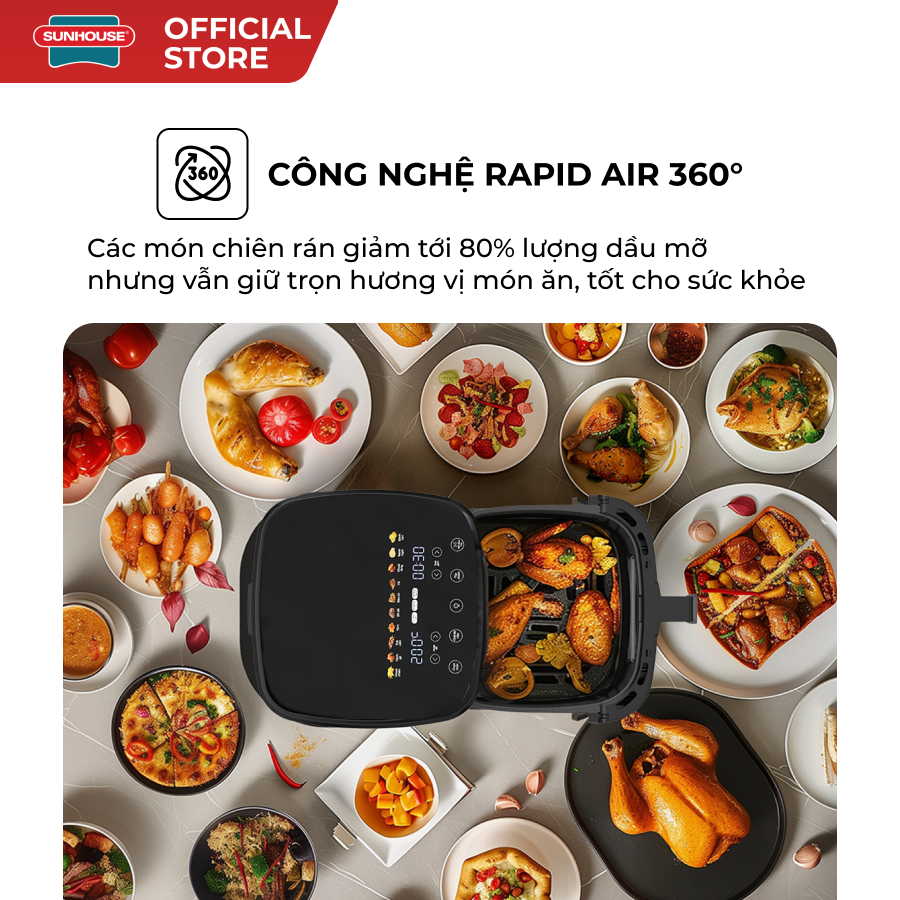 Nồi chiên không dầu 6.5L Sunhouse Mama SHD4092- Gia nhiệt kép - Cảm ứng - Cửa khoang chiên trong suốt, dễ quan sát - Hàng chính hãng