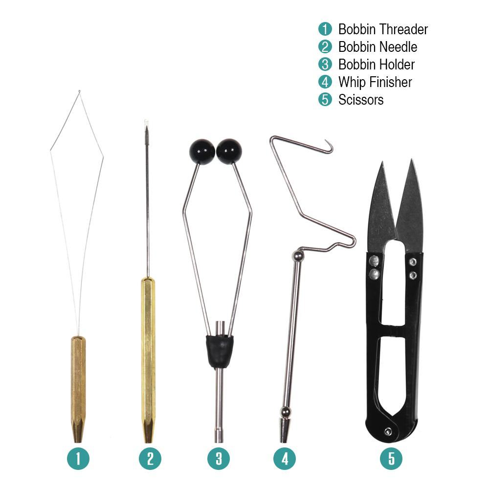 Fly Tying Tools Combo Kit Fly Tying Vise Bobbin Holder Threader Needle Whip Finisher Scissors