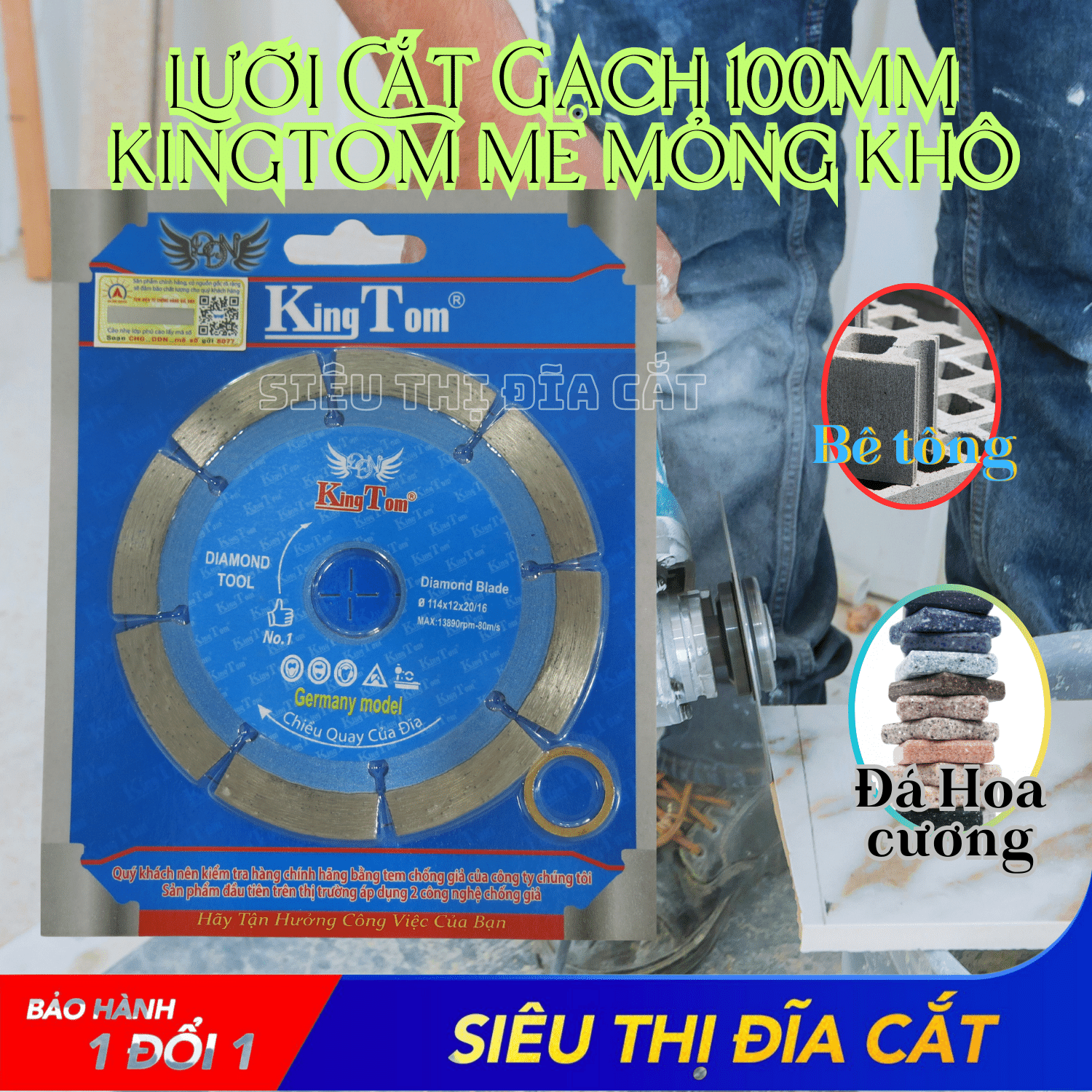 Lưỡi Cắt Gạch 100mm KingTom Me Mỏng Khô - Siêu Bén, Siêu Bền