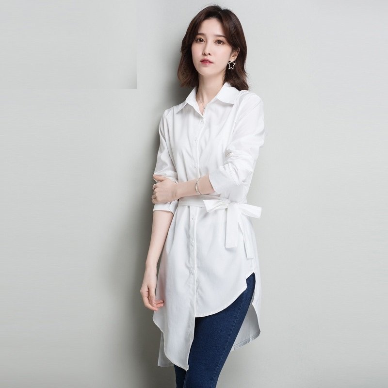 Đầm sơ mi suông dáng dài phối dây cột eo lệch tà thời trang công sở Đũi Việt DV92