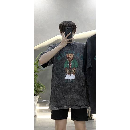 Áo thun tay lỡ áo thun wash 3 màu unisex gấu nicola