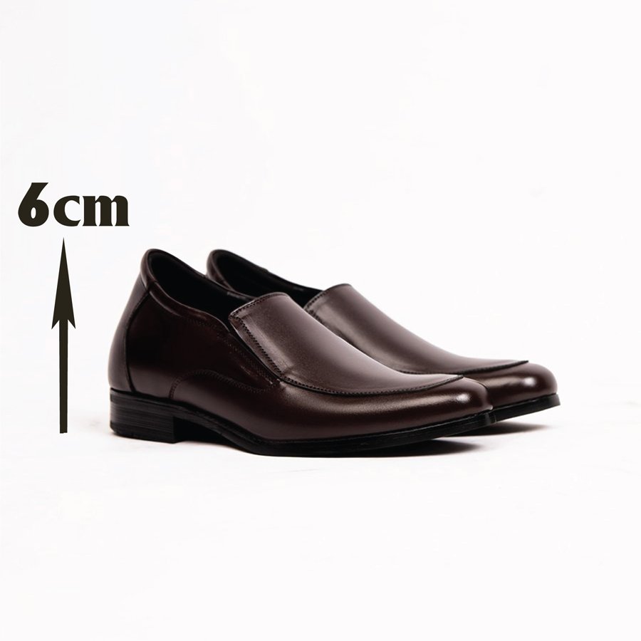 Giày Tăng Chiều Cao Nam T&TRA Tăng Cao 6Cm- S1013 Nâu Tối- Chất Liệu Da Bò Cao Cấp, Đế Cao Su Ghép- Đế Pháp, Phần Tăng Cao Ẩn Bên Trong