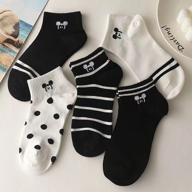 Set 10 đôi vớ cổ ngắn chuột Mickey đen trắng