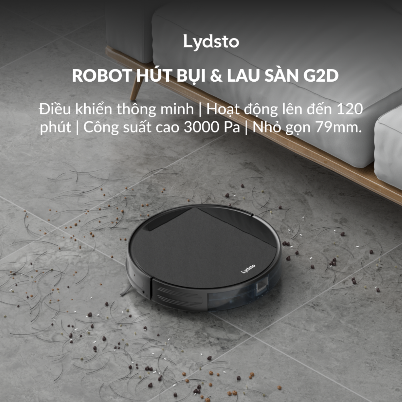 Robot hút bụi lau nhà Xiaomi Lydsto G2D - Lực hút 3000Pa, làm sạch 3 trong 1, điều khiển giọng nói, tránh vật cản - Hàng chính hãng