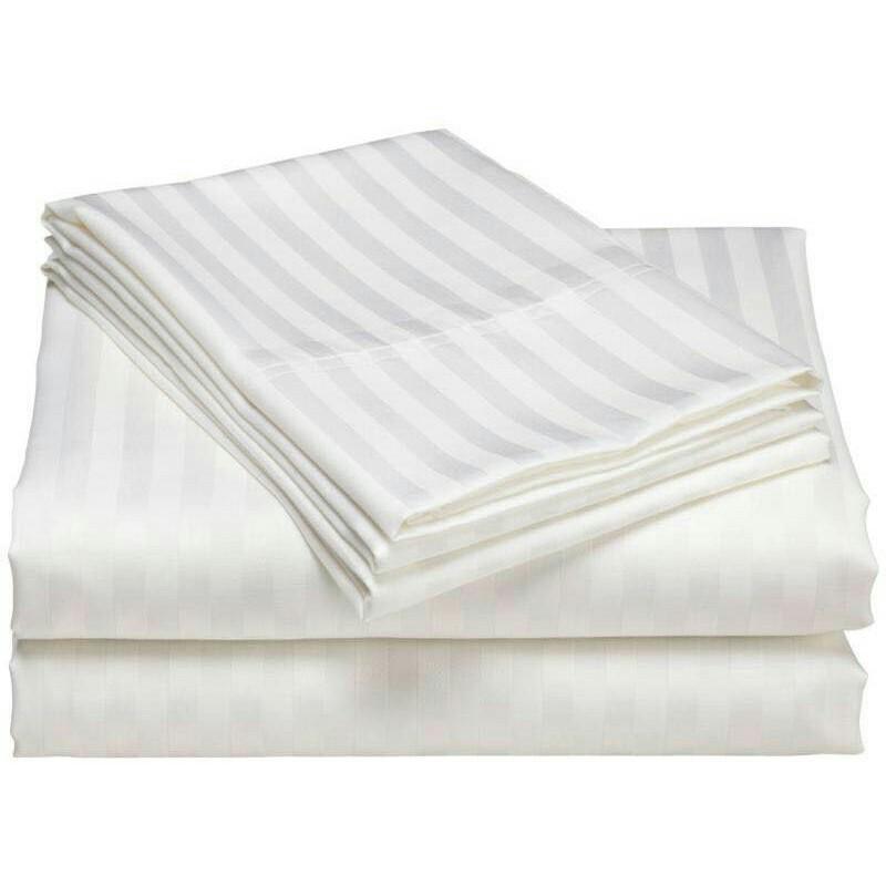 Bộ drap cotton T280 trắng sọc khách sạn nệm 5-27cm