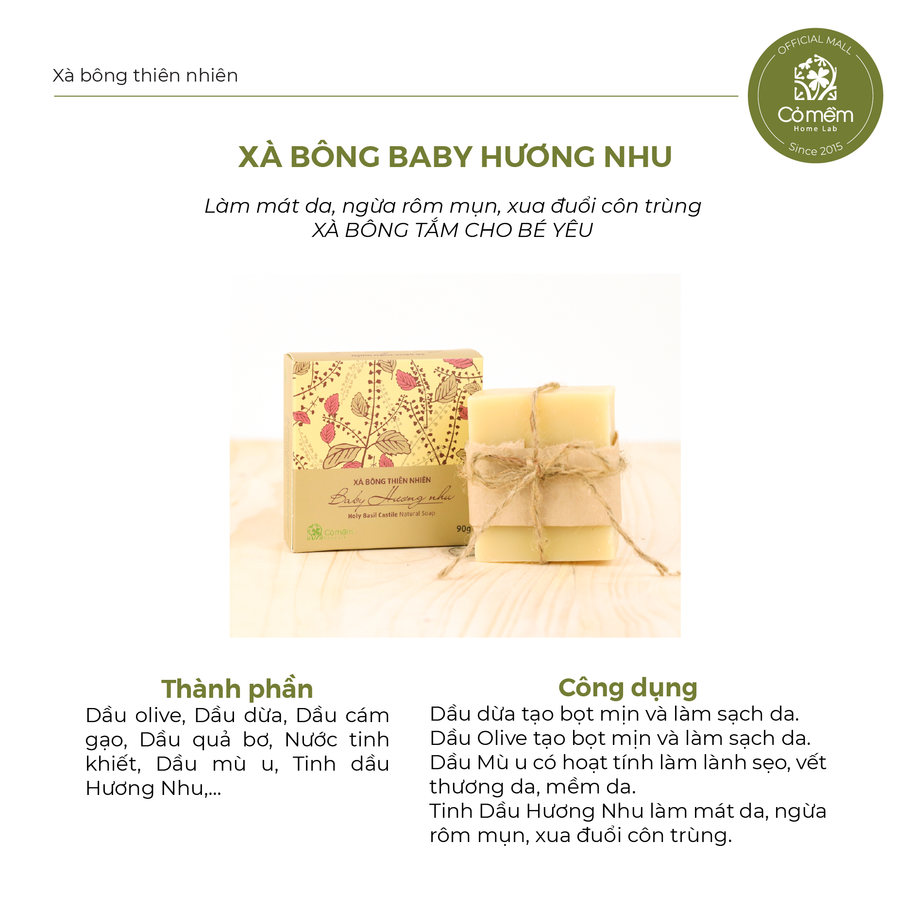 Xà Bông Tắm Thiên Nhiên Baby Hương Nhu Giúp Thư Giãn Tinh Thần An Toàn Cho Bé Yêu Giúp Giảm Rôm Sảy Mẩn Ngứa 90g