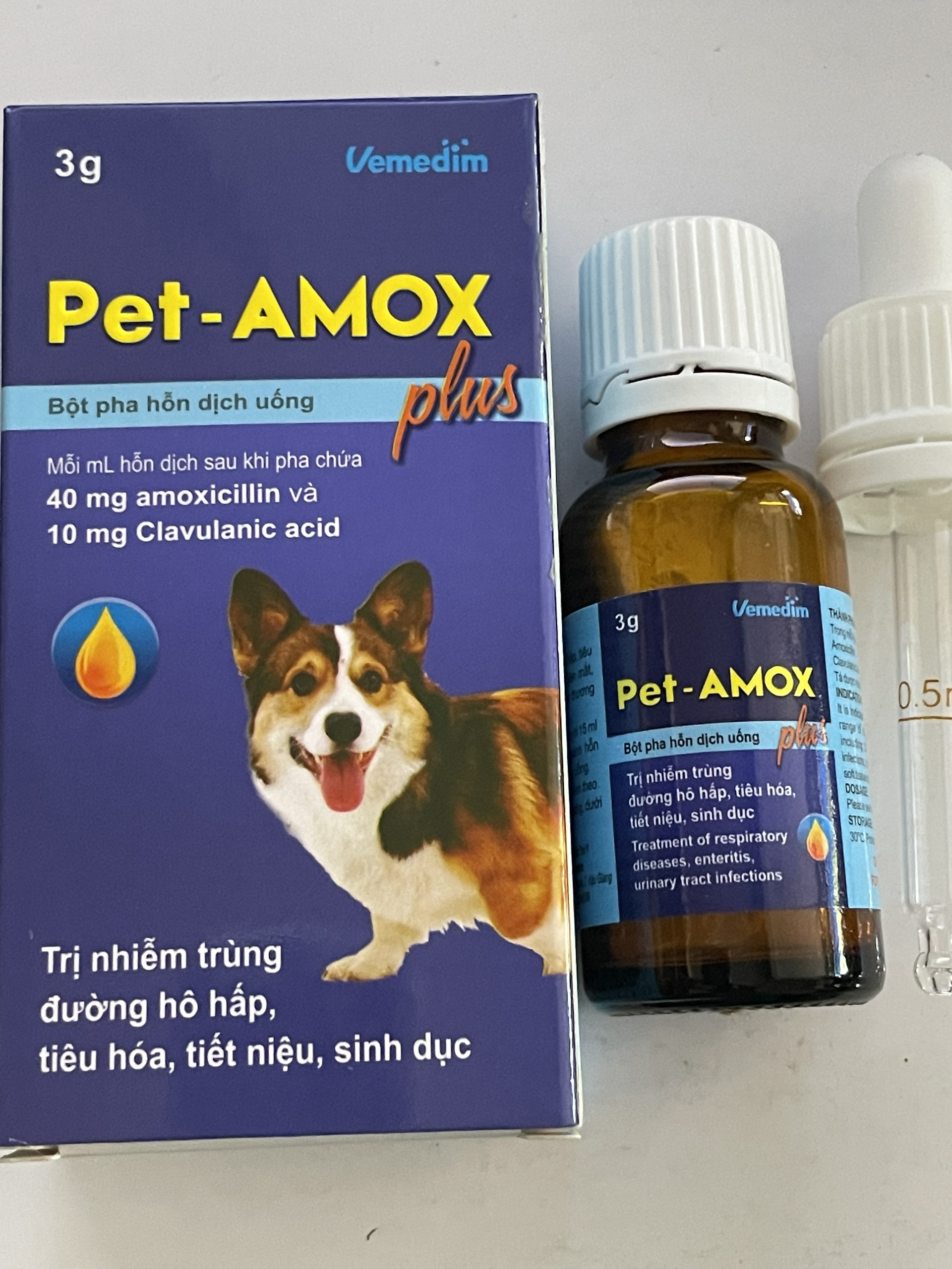 PET AMOX 3G - HỖ TRỢ ĐƯỜNG HÔ HẤP, TIÊU HÓA, TIẾT NIỆU, VẾT THƯƠNG TRÊN CHÓ MÈO