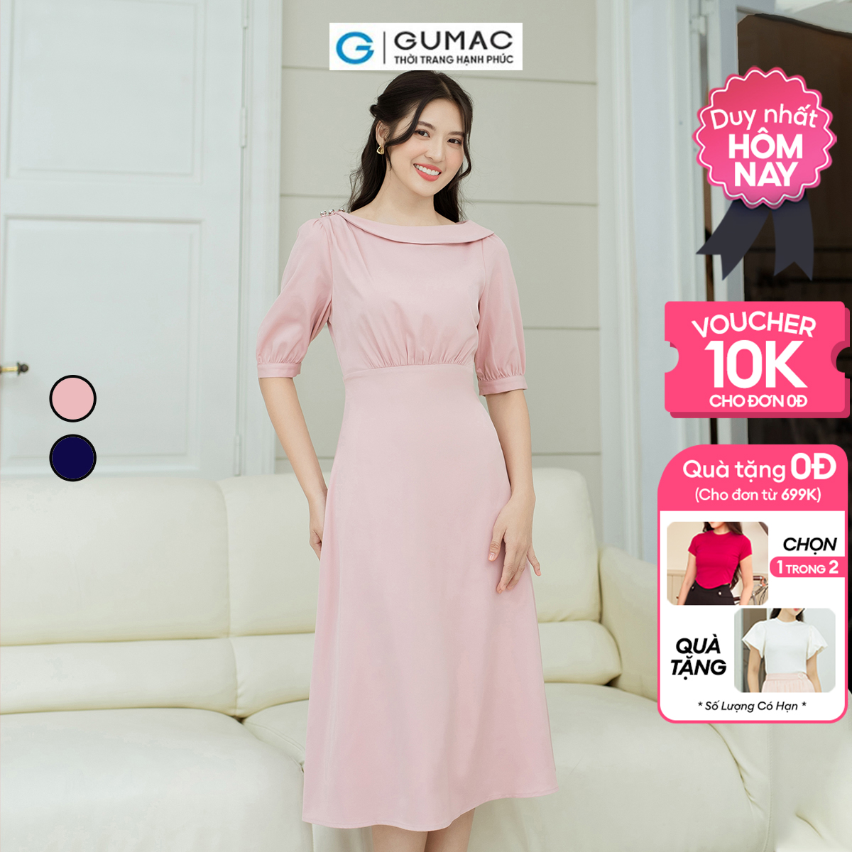 Đầm tay ngắn cổ thuyền GUMAC DD08056