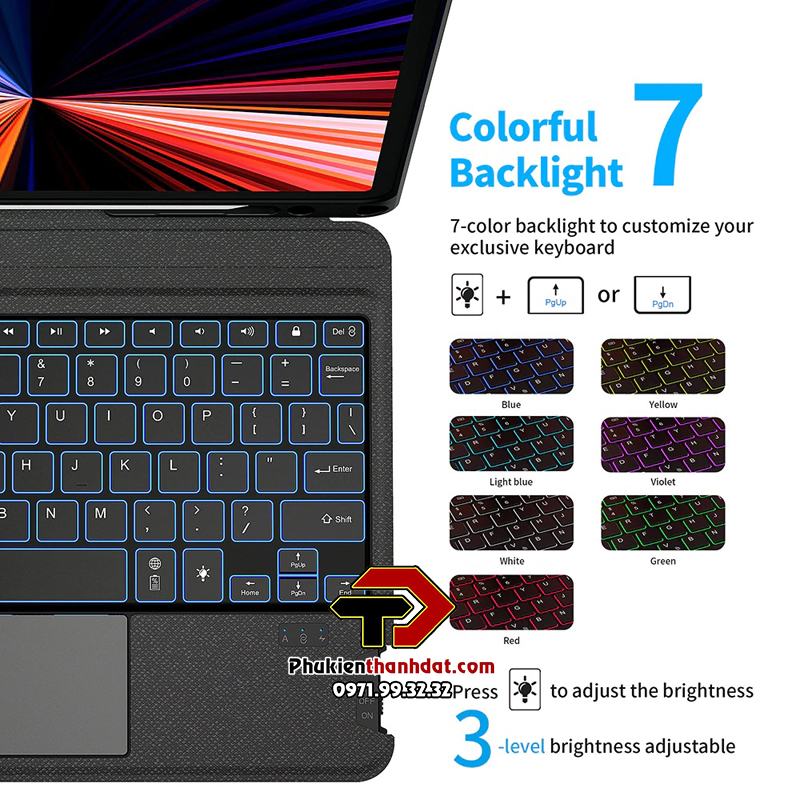Bao da bàn phím kèm TrackPad cho iPad Air 5 10.9 inch 2022 chính hãng WIWU Mag Touch IPad Keyboard, có thể tháo rời, có đèn LED - Hàng chính hãng