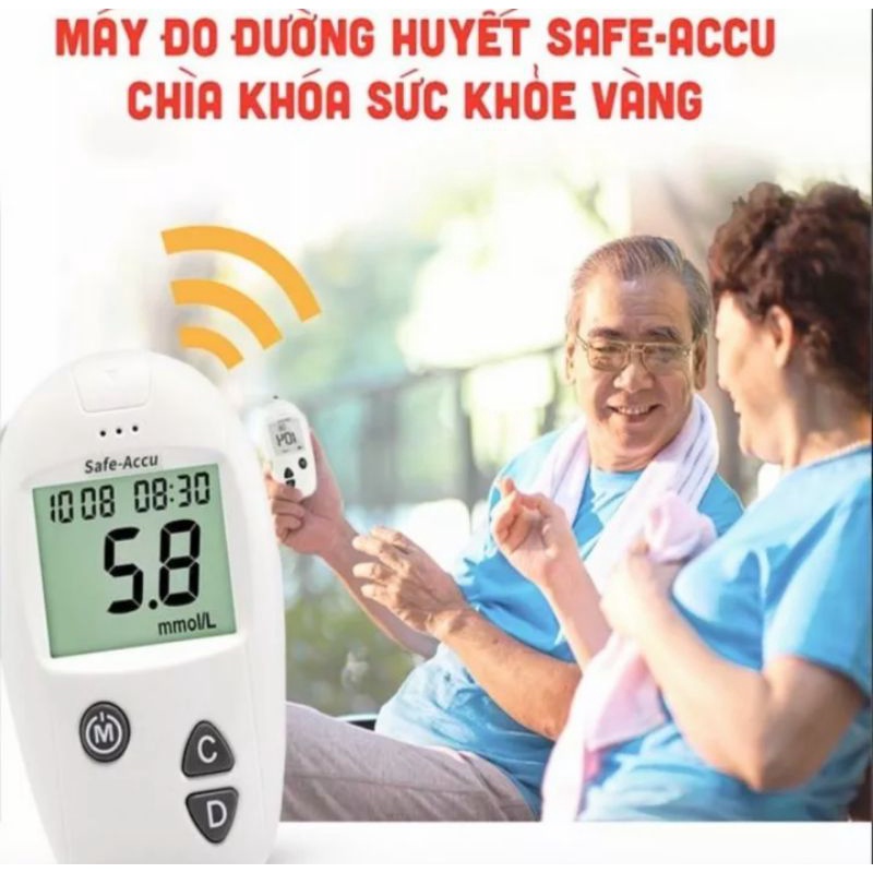 Bộ máy đo đường huyết Safe Accu tại nhà tặng kèm que đo và kim lấy máu
