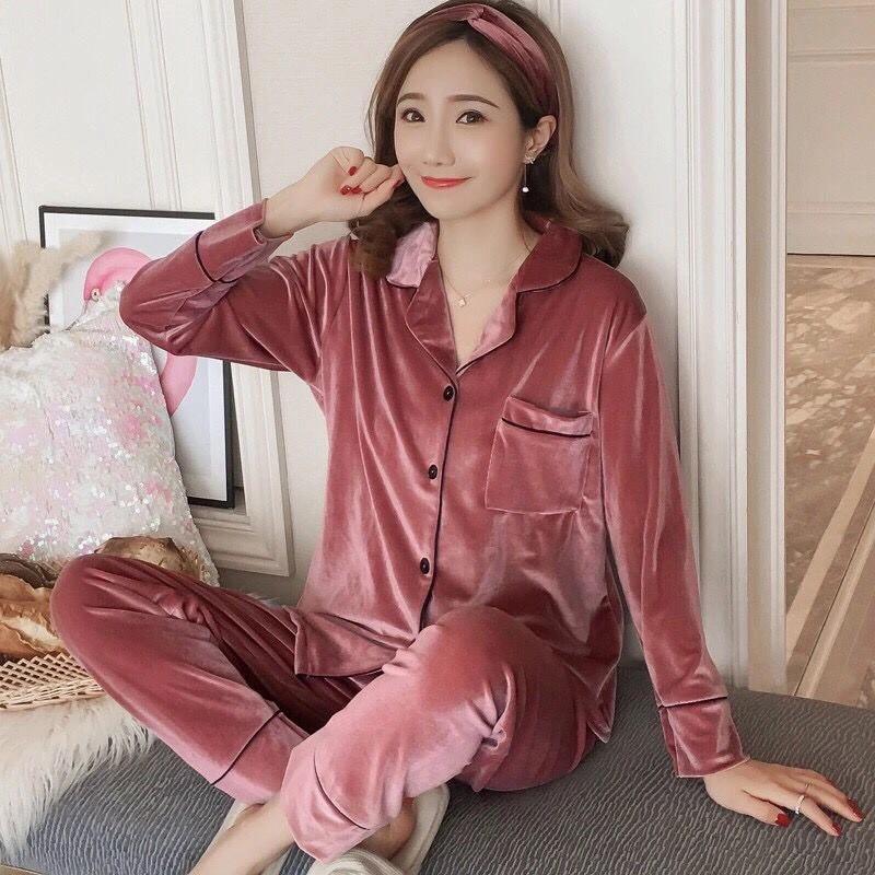 Bộ Ngủ Pyjama Mặc Nhà Dài Tay Nhung Cao Cấp