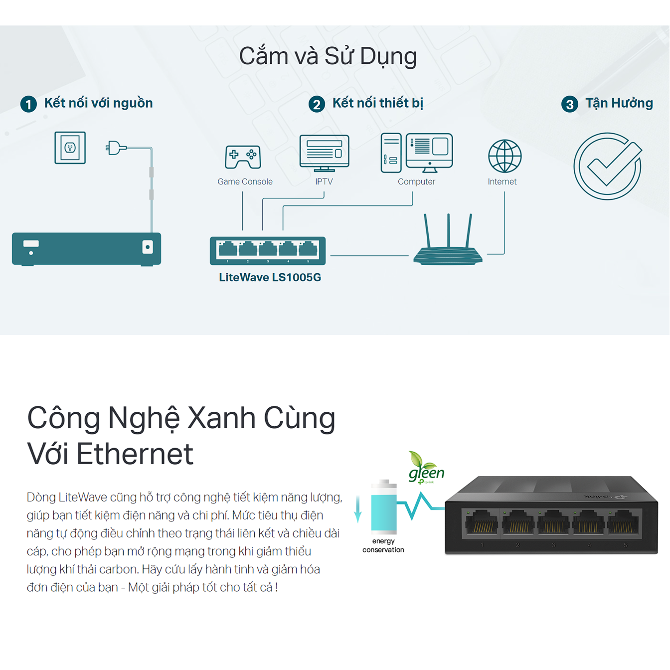 Thiết bị chuyển mạch Switch Để Bàn 5 Cổng TP-LINK LS1005G - Hàng chính hãng