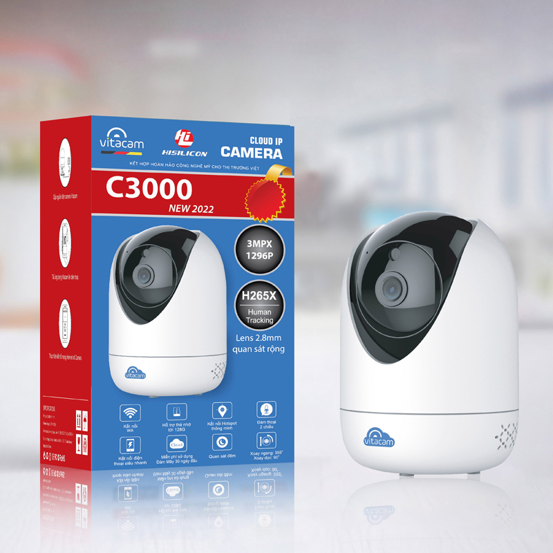 Camera IP Wifi C1290 3.0Mp Ultra HD, Quan Sát Ban Đêm Xoay 360 Độ