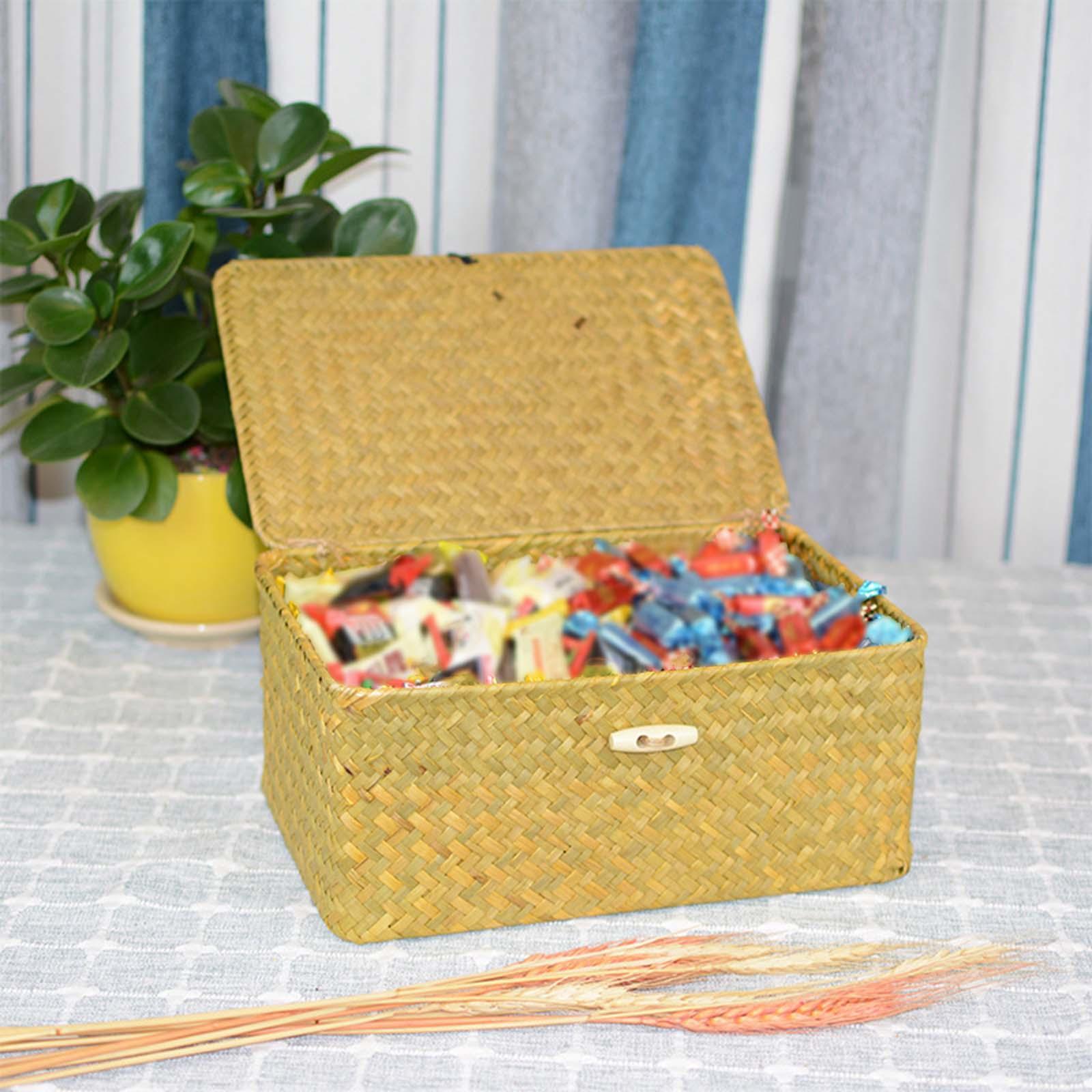 Rectangular Natural Seagrass Storage Basket Seagrass Organizer for Clothes