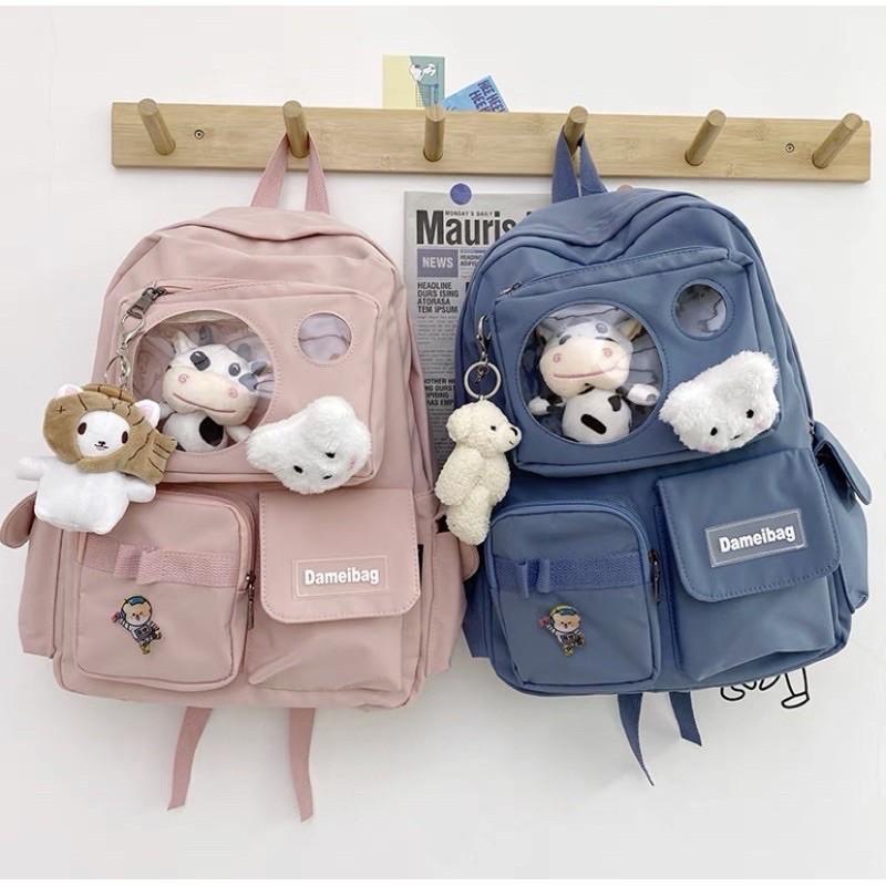 Balo Nữ Đi Học Laptop thời trang ulzzang cặp sách đi học Sinh viên học sinh BALO ULZZANG DEMIBAG ĐẦU GẤU