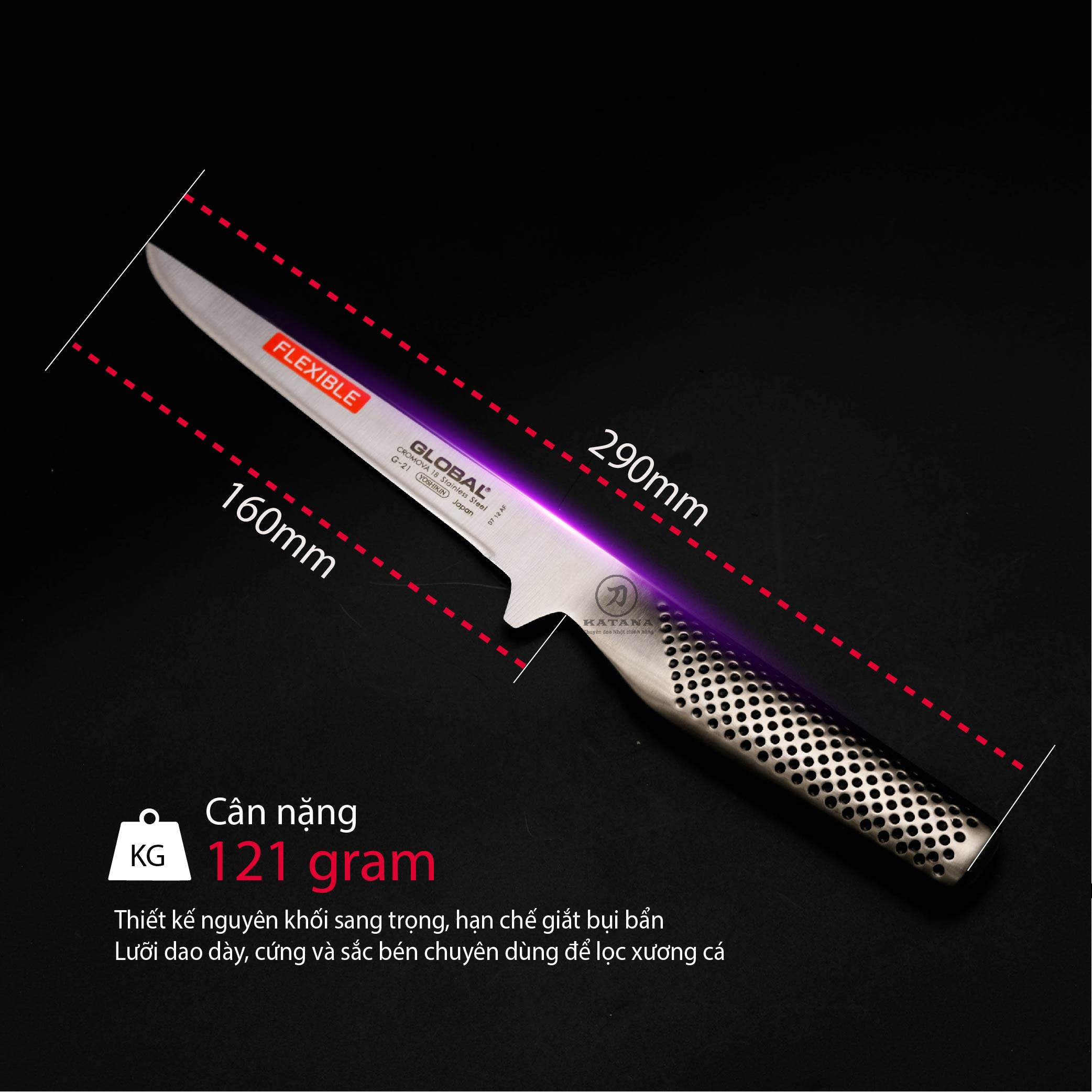 Dao bếp Nhật cao cấp Global G21 Boning Knife - Dao lọc xương (160mm)- Dao bếp Nhật chính hãng