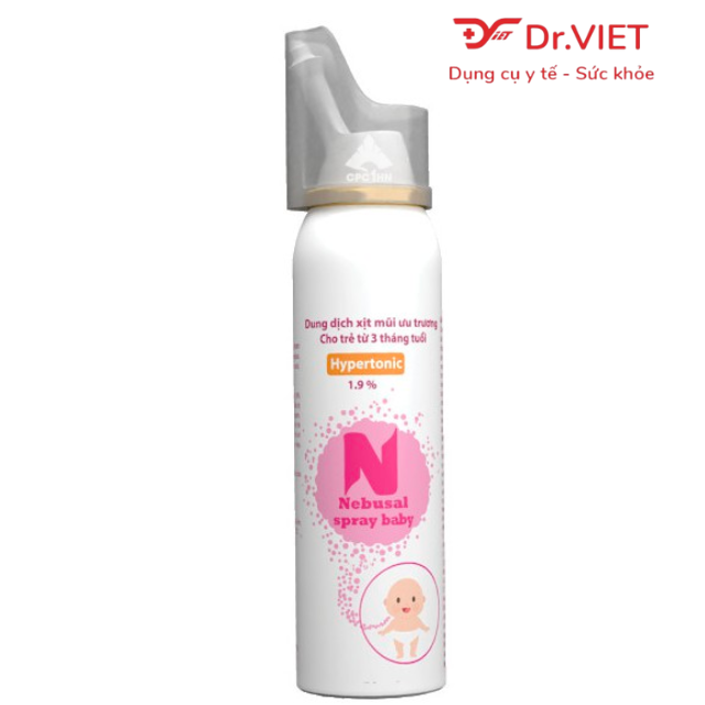 Nebusal spray Baby 1,9% - Dung dịch nước muối biển 1,9% làm sạch mũi, Nghẹt mũi, Sung huyết mũi cho trẻ em từ 3 tháng tuổi