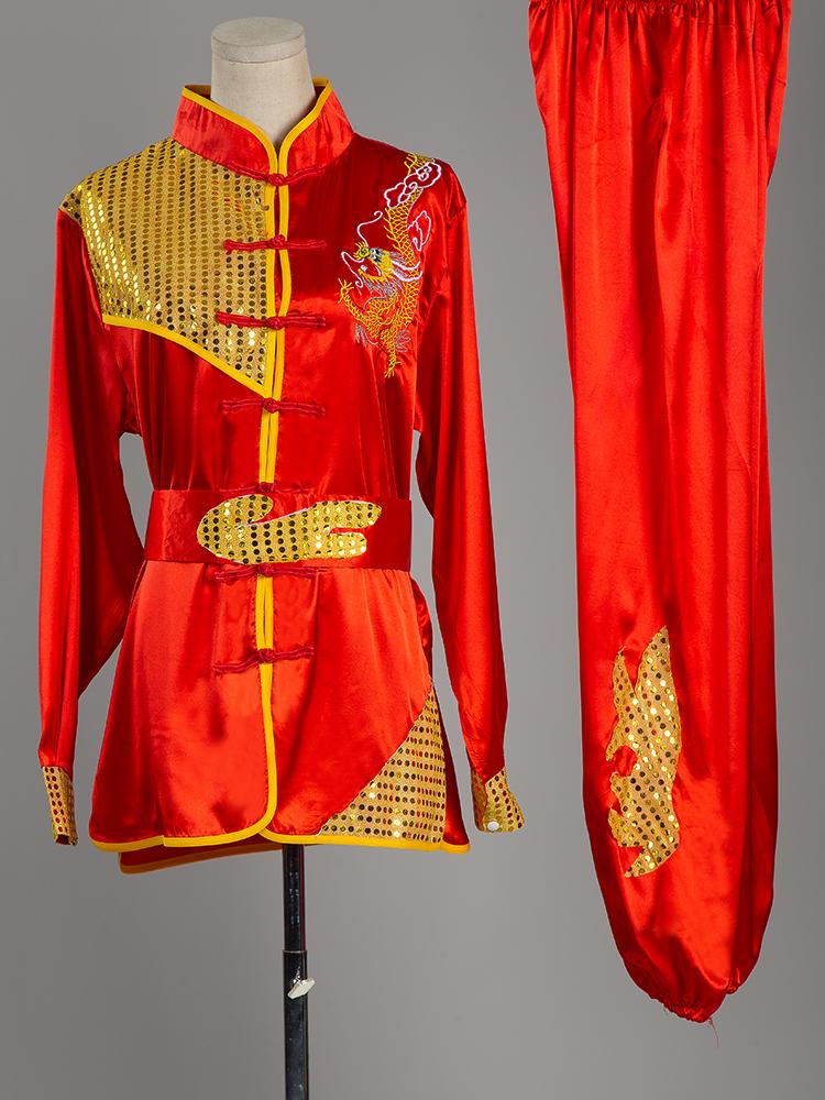 Người lớn thêu rồng rồng kung fu wushu cạnh tranh quần áo võ thuật đồng phục trẻ em Color: Blue Long Sleeve Size: 130