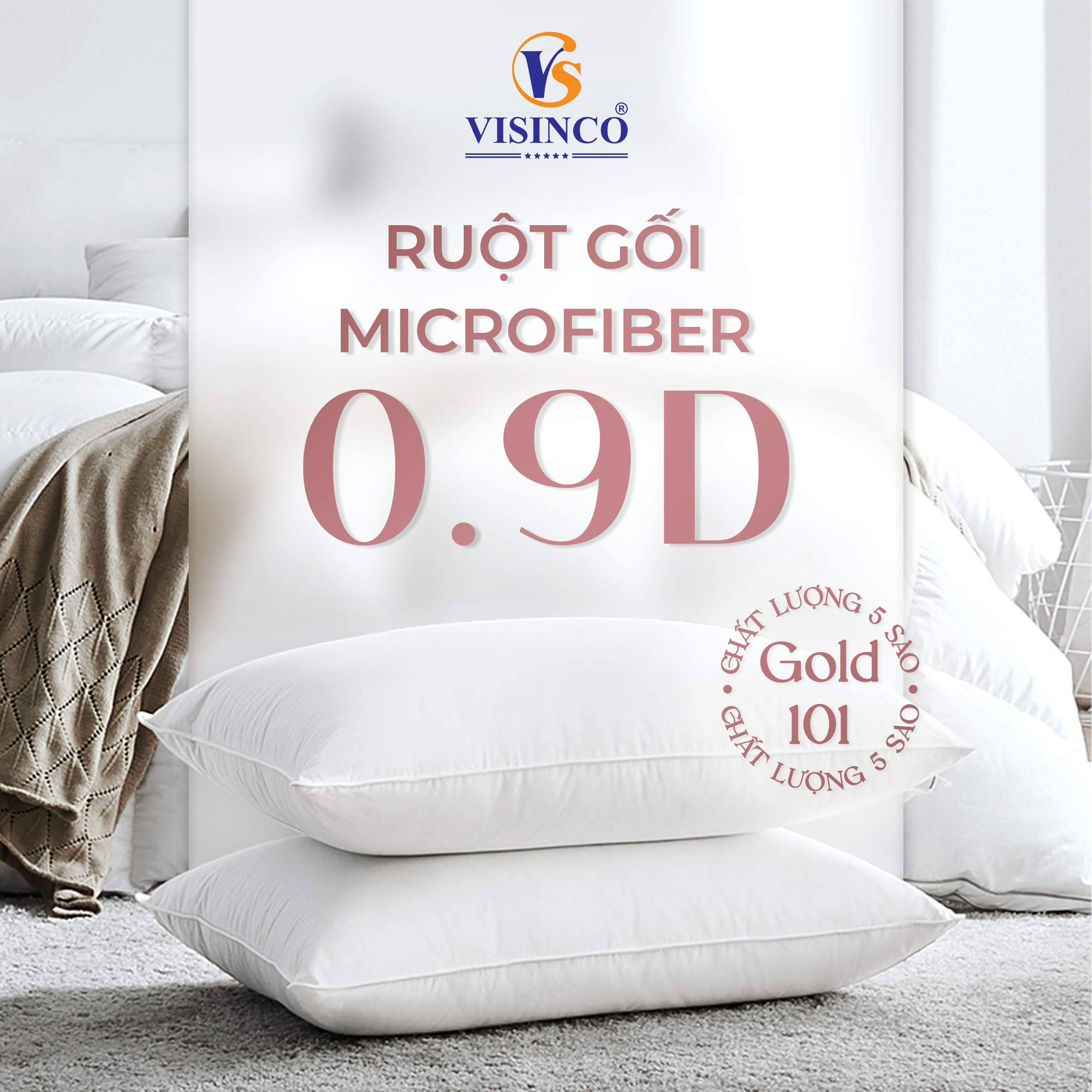 Ruột gối Visinco Lông vũ nhân tạo Microfiber Siêu mềm l Vải bọc Cotton 233TC