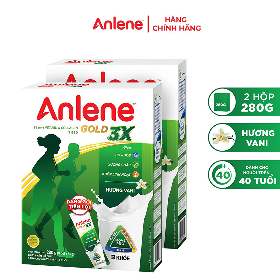 Combo 02 Sữa bột Anlene Gold 3X dạng gói tiện lợi 280g (8 gói x 35g)