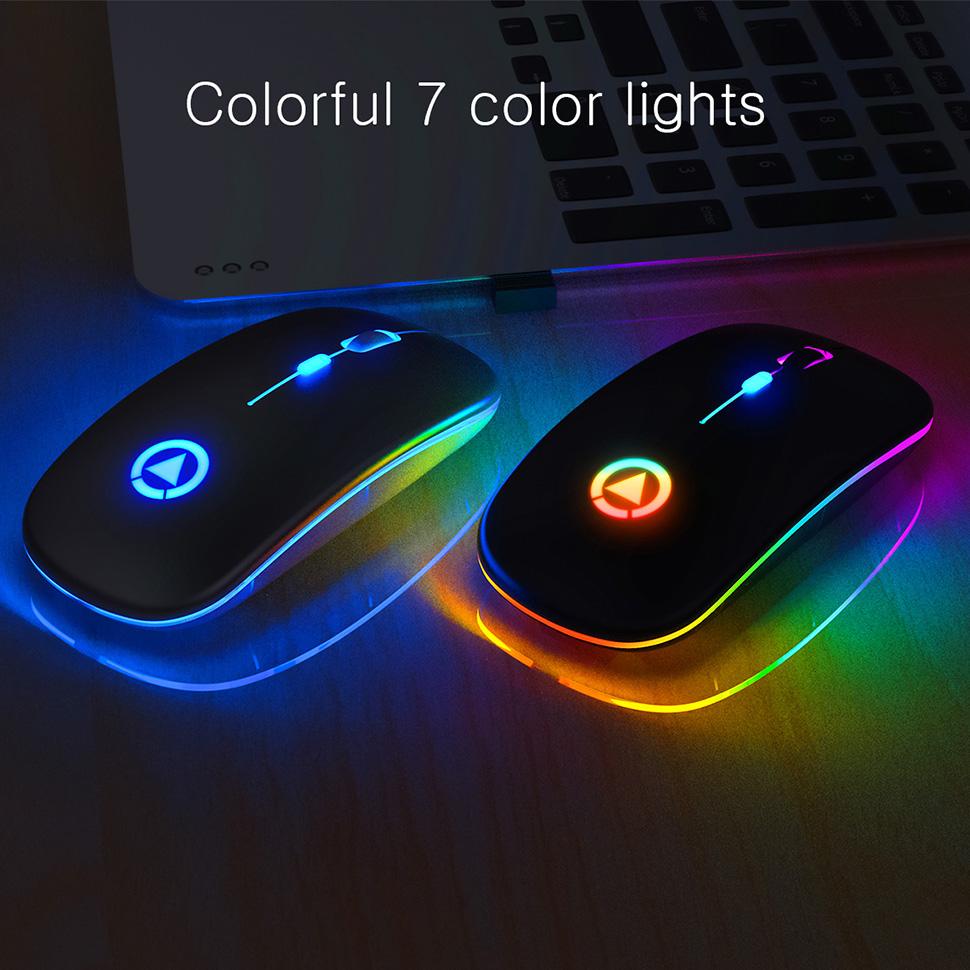 LED Backlit Sạc Không Dây USB Thu Công Thái Quang Chơi Game Im Lặng Máy Tính Laptop Chuột Wirelesss