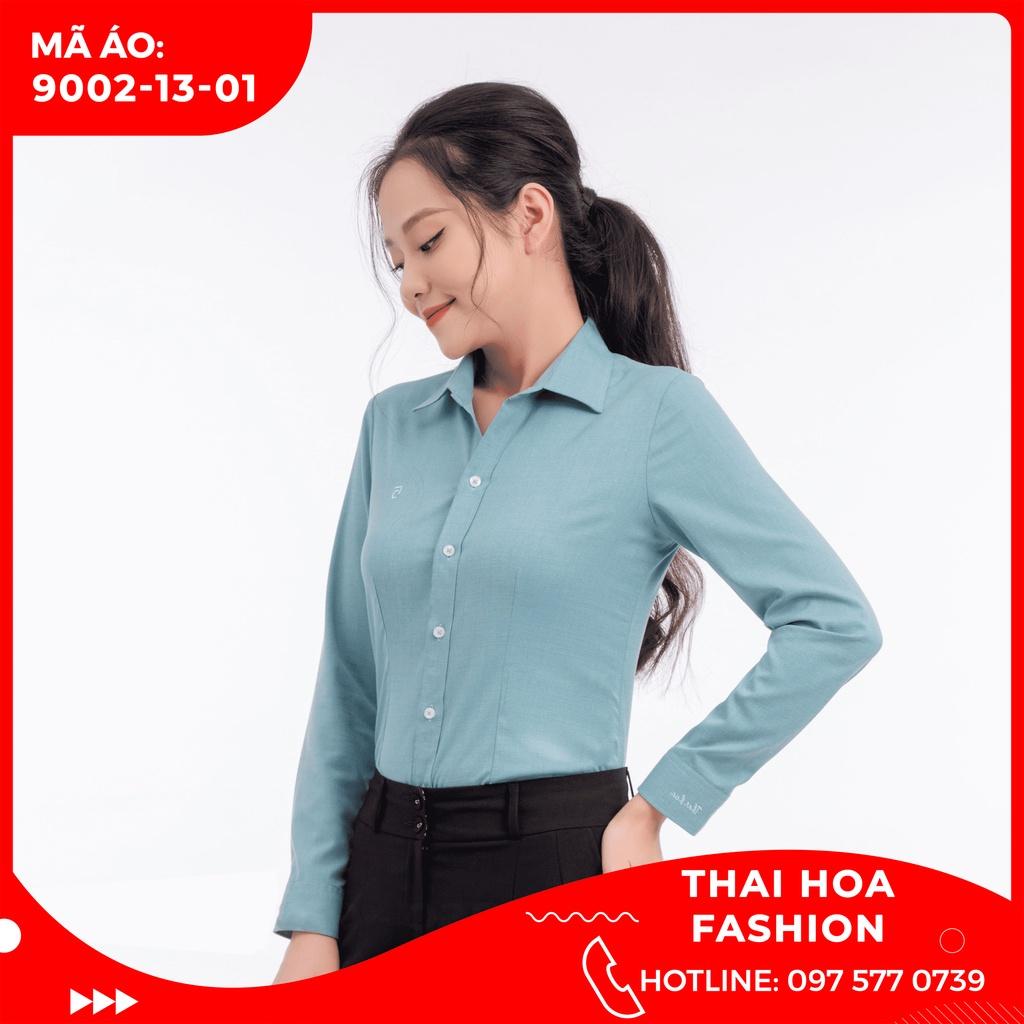 ÁO SƠ MI NỮ THÁI HÒA PHONG CÁCH CÔNG SỞ 9002-13-02 MÀU XANH DÀI TAY