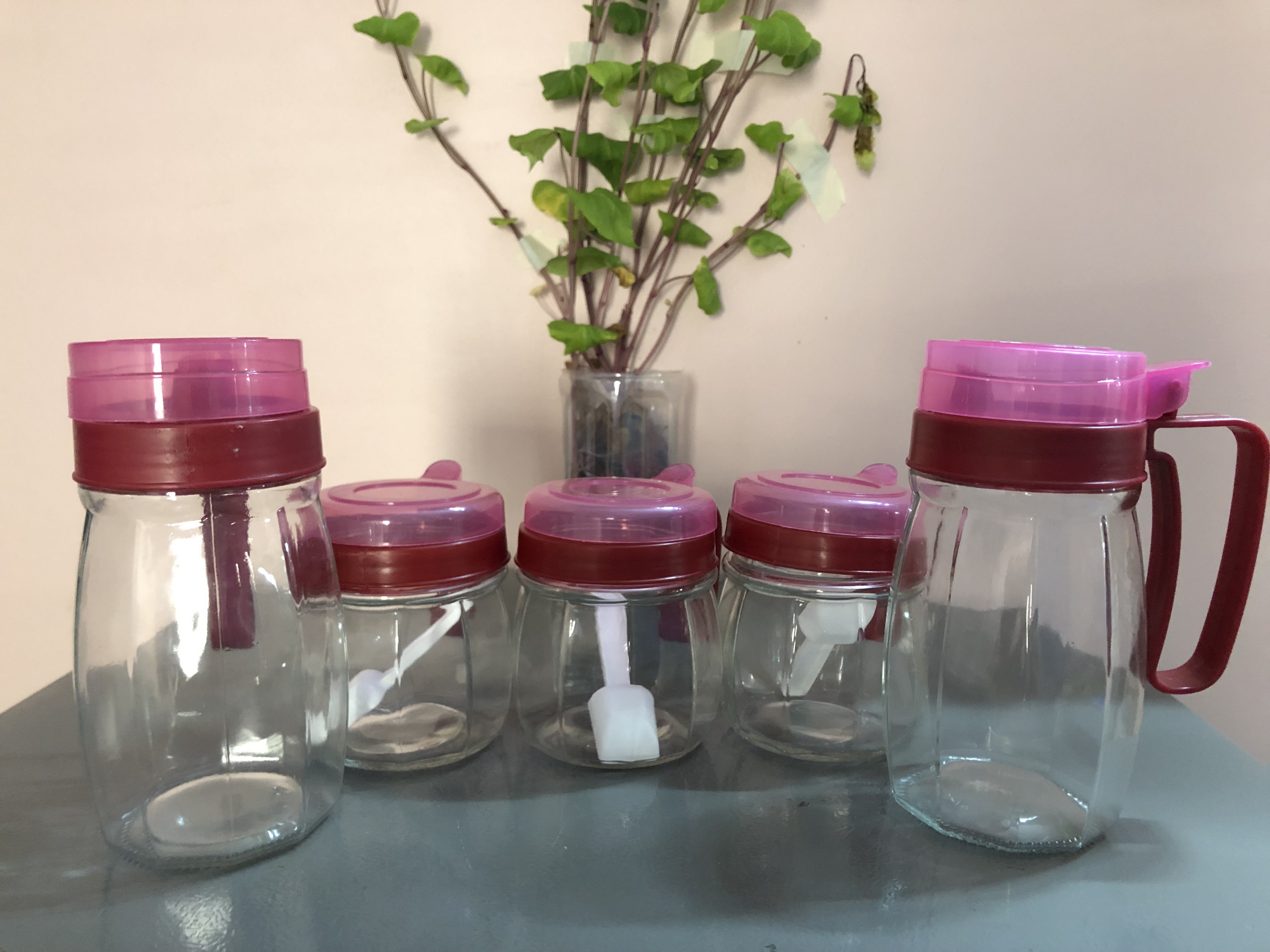 Set 5 bình đựng gia vị thủy tinh nhà bếp