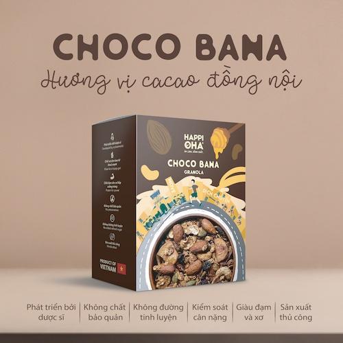 Ngũ Cốc Ăn Sáng/Ăn Kiêng Không Đường Tinh Luyện Vị Cacao Chuối 400g - Granola Choco Bana HAPPI OHA