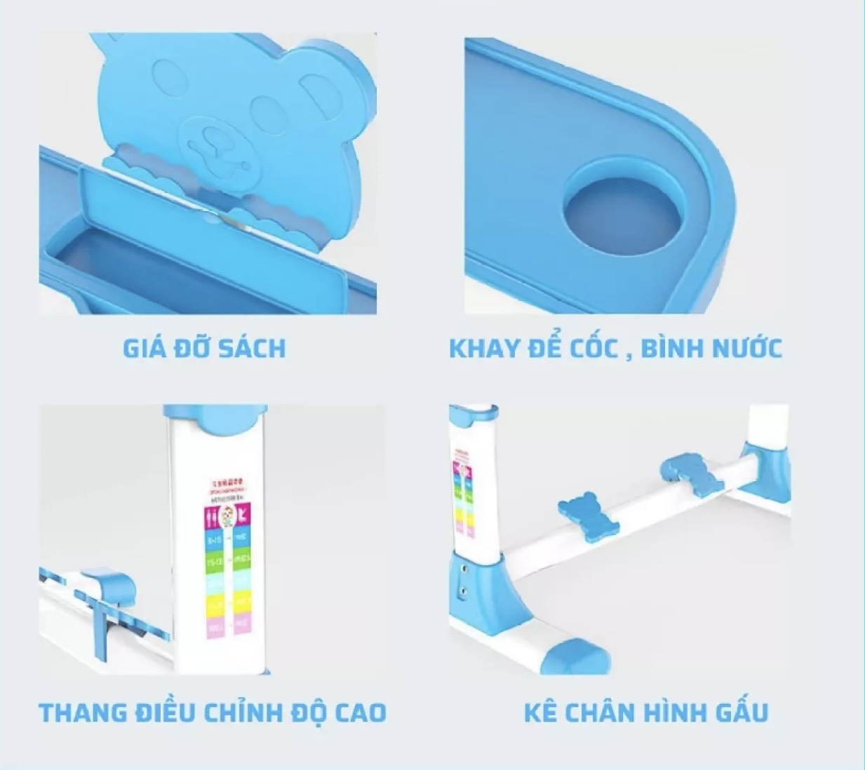 Bộ bàn ghế học cho bé chống cận chống gù thông minh chỉnh được độ cao có giá đỡ sách và ngăn kéo A81