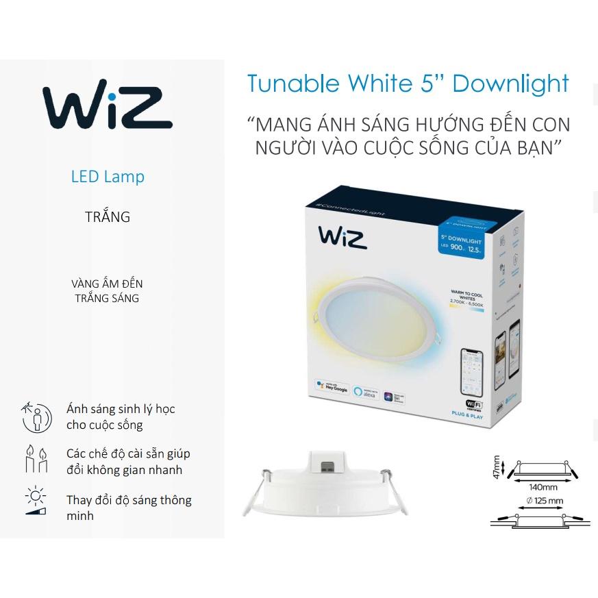 Đèn âm trần WiZ thay đổi nhiệt độ màu Wi-Fi TW/12.5W RD5" D125/827-65