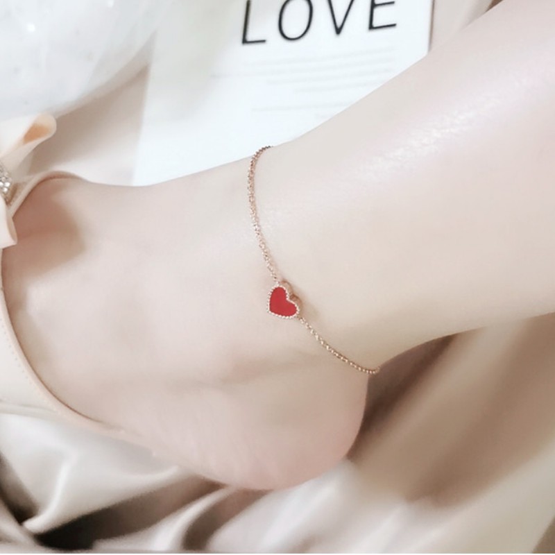 Lắc Chân Trái Tim Có 2 Mặt 1 Mặt Đỏ 1 Mặt Đen Titan Ko Đen TT 2814