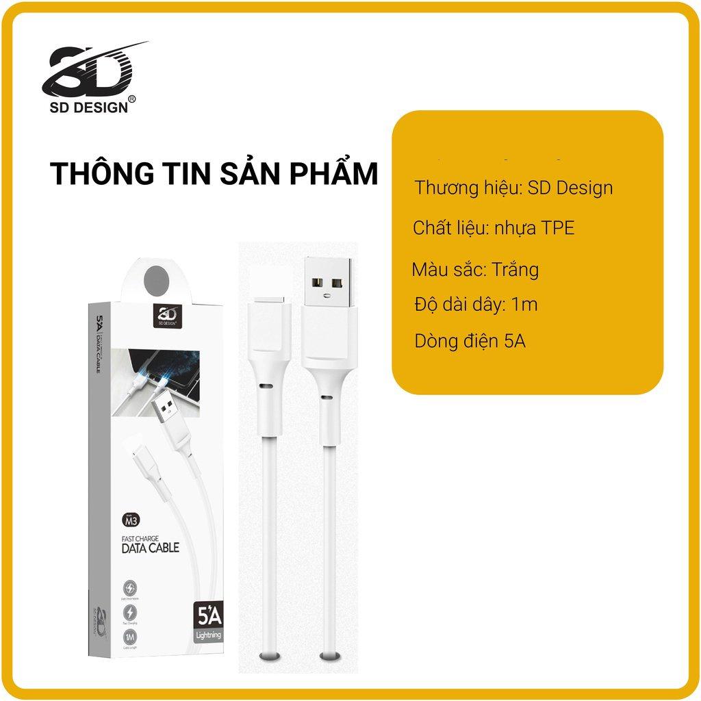 Cáp sạc M3 SD DESIGN sạc ổn định cho điện thoại 6 đến 13 pro max, dây dài 1M, bảo hành 1 đổi 1