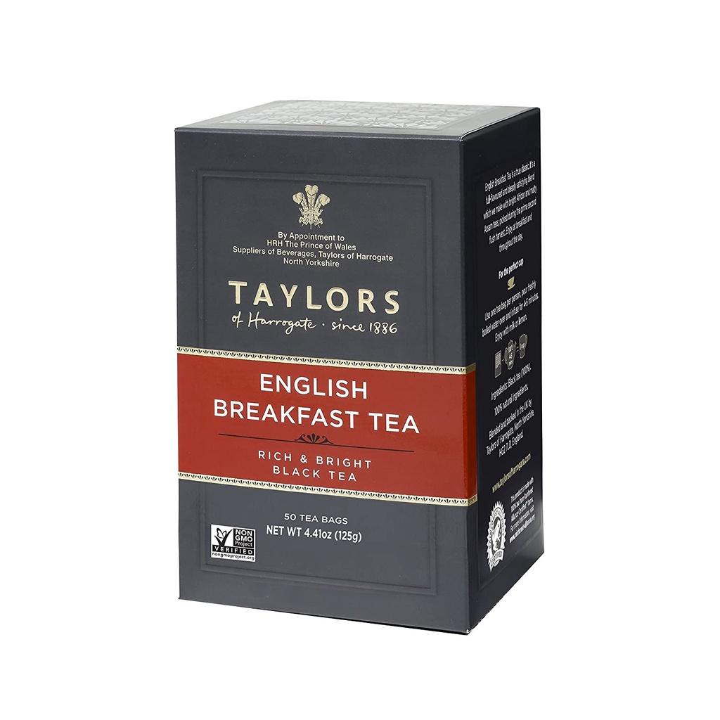 HỘP 50 TÚI LỌC TRÀ ĐEN KIỂU ANH Taylors of Harrogate English Breakfast, Black Tea, Rich &amp; Bright, Non-GMO, 125g