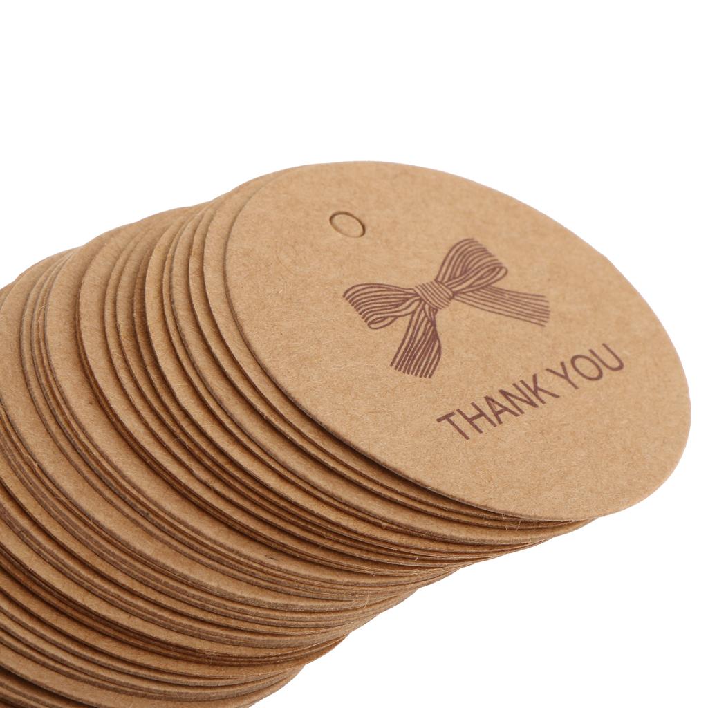 100 Vintage Tròn Giấy Kraft Thẻ Cảm Ơn Bạn Tặng Thẻ Đảng Treo Thẻ