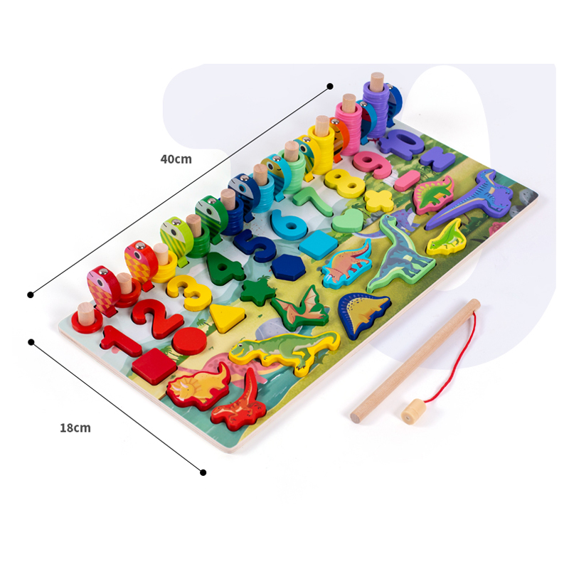 Đồ Chơi Bảng Gỗ Số Học, Hình Học, Khủng Long và Câu Cá Giúp Bé Vừa Học Vừa Chơi, Phát Triển Trí Tuệ Và Vận Động