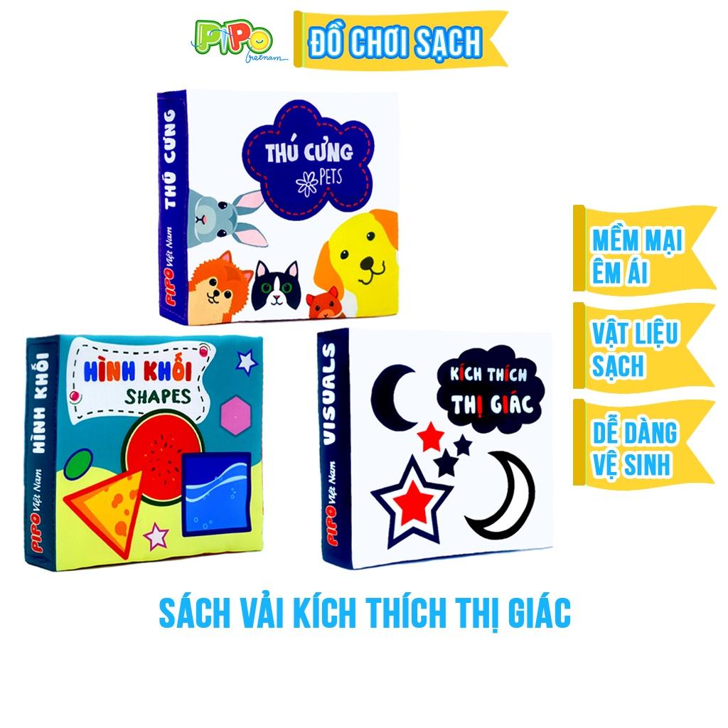 Bộ 3 sách vải sơ sinh PiPoVietnam kích thích thị giác chủ đề Thú cưng, Hình khối, Kích thích thị giác