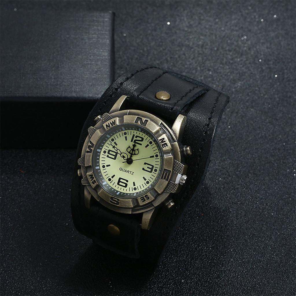 2X Wristwatch Male Watch Band Genuine Leather Men Vintage Bracelet Black