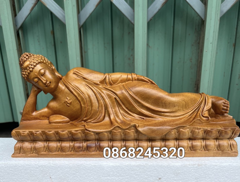 Hình ảnh Tượng phật niết bàn bằng gỗ bách xanh thơm ngọt kt 30×10×9cm 