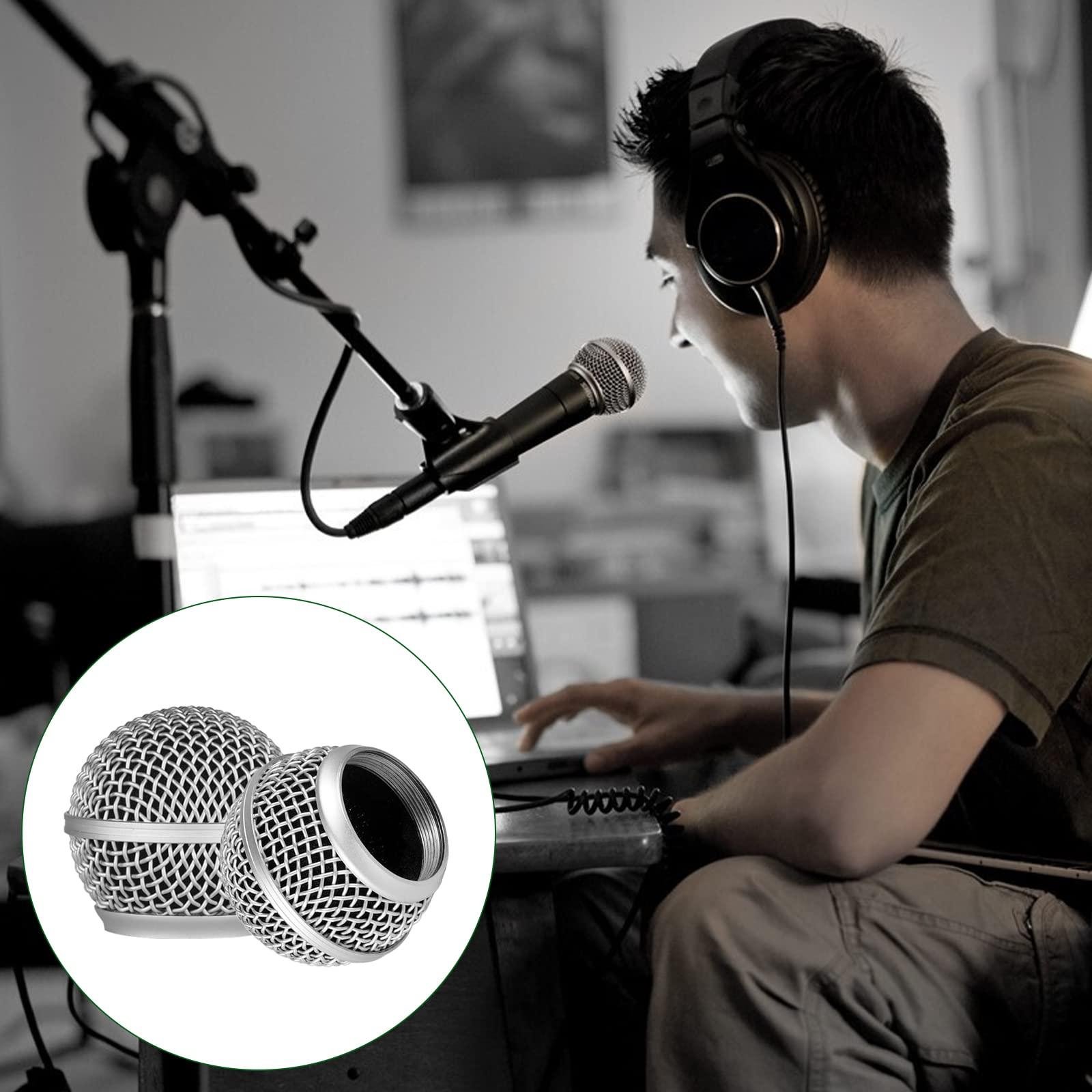 Đặt 4 đầu micrô kim loại với miếng bọt biển, tương thích với micrô SM58 bạc